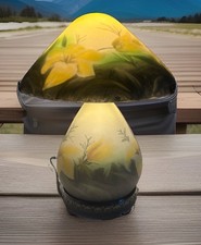 Reverse Painted Mushroom 14” Lamp With Yellow Roses  picture