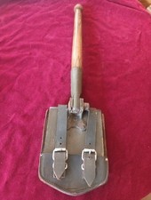 German Military Folding Entrenchment Shovel  Leather Holster 1965 ash Handle picture