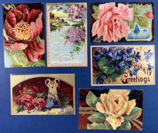 6 Flowers, Scenes Mixture Greetings Antique Postcards. EMB.Gold. Bright Colors picture