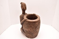 Timor Antique Wood Vessel Jug jar Planter Carved Rare Indonesian Tribal Figure picture