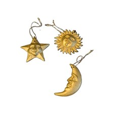 Vintage 90s Celestial Ornaments Sun Moon Star Whimsigoth Gold Resin Trio Lot 3pc picture