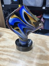 Heavy 7 Lb 12” Swirl Art Glass Trophy Sculpture picture