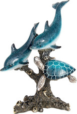Dolphins and Sea Turtle Swimming on Coral Reef – Ocean Figurine Coastal Tabletop picture