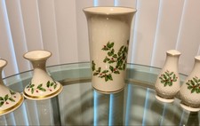 Lenox Holiday 5-Pc Set Vase Candlesticks Salt Pepper Holly Berry Gold Trim picture