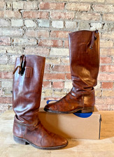 WWII Era Men's Brown Leather Cavalry Riding Boots - Size 9D picture