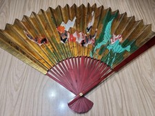 Vintage Chinese Handmade Decorated Wooden Wall Fan Gold Coi Fish 50