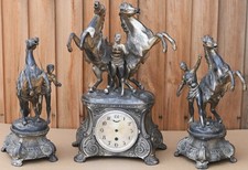 WONDERFUL LARGE OLD MARLEY HORSE CLOCK GARNITURE SET WITH MISSING MOVEMENT picture