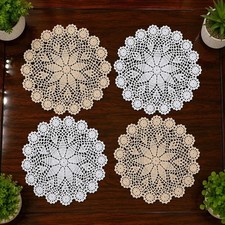 4Pcs/Lot 11-12in Vintage Hand Crochet Lace Doilies Round Doily Flower Placemats picture