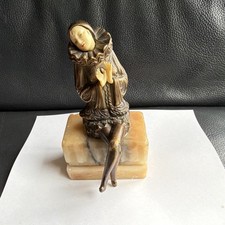 Art Deco Bronze-Tone Woman Figurine Metal on Stone Base Antique Finish 6in picture