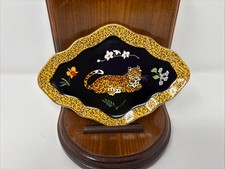 Jaguar Porcelain Trinket Dish Tray Lynn Chase Designs Jungle Black W Gold 6.5