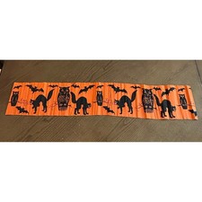 Vintage Halloween Crepe Paper Streamer Black Cat Owl Bat Orange Decor 35x6.5 picture