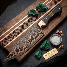 Copper Damascus Knife Bushcraft Model | Handmade | Leather Sheath picture