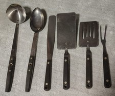 Vintage Flint Arrowhead / EKCO Stainless Utensils Set of 6 - Black Handles picture