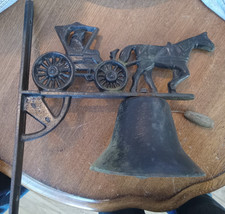 VINTAGE Outdoor BELL Cast Iron Black Wall Amish Horse and Buggy picture