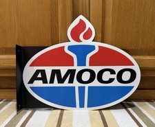 Amoco Gas Oil Flange Sign American Standard 2 Sided Vintage Style Wall Decor picture