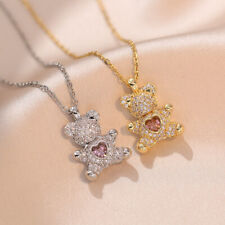 Women's Fashion Jewelry Cubic Zircon Gold/Silver Bear Pendant Necklace Gift picture