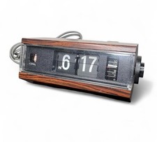 1975 Copal 227 Flip Clock Wood Motif Metal Vintage Made In Japan Not Working picture