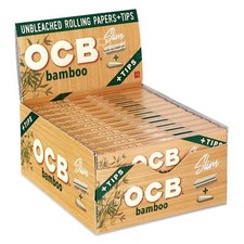 OCB Bamboo Rolling Papers + Tips King Size Slim 100mm Unbleached, Full Box of 24 picture