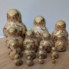 Vintage 1994 Sergiev Posad 15 Piece Russian Nesting Doll Set Wood Burned Gold picture