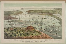 New York Harbor 1892 Vintage Bird's Eye View Lithograph Photo Reprint Wall Art picture