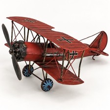 Vintage WWI Red Baron Decor Tin Metal Bi-Plane Rustic Model Airplane picture