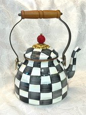 MacKenzie-Childs Courtly Check Enamel Tea Kettle - 2 Quart, New in Box picture
