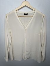 Akris Womens Silk Blend V Neck Shirt Size 14 Cream Button Up Minimalist picture