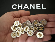 Vintage CHANEL Silver color Metal Button CC Logo in gold High Relief LOT OF 12 picture