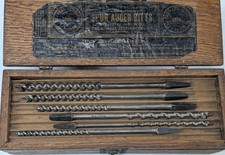 Vintage RUSSELL JENNINGS 12 Auger Bit #100 Set in Oak Wood 3 Tiered Storage Box picture