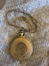 Vintage Max Factor Creme Puff Pocket Watch Compact Gold Tone Ornate Powder Mirro picture
