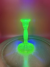 Vintage Uranium Glass Candlestick Holder LOOK AT THAT GLOW picture