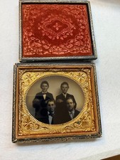 1860s 1/6th Plate Full Case Tintype of Four Men, Tinted in Period Clothing picture