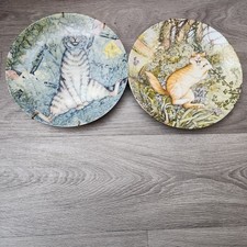 Vintage American Artist 80's Cat Art Plates (2) Tarzan 85 The Sniffer 82 Animal picture