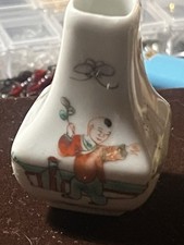 Vintage Chinese Famille Rose Miniature Vase Boy Garden Hand Painted Republic Era picture