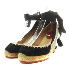 Women 6.5US Christian Louboutin Pumps Wedge Sole Lace Up Ivory Black /An11 D Lad picture