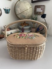 Vtg Dritz Sewing Basket Floral Needlepoint For Craft Storage-Excellent picture