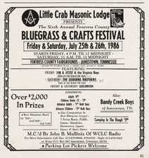 1986 Little Crab Masonic Bluegrass Jamestown TN Jim & Jesse Osborne Goldrush Ad picture