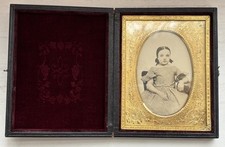 Antique 1/4 Quarter Plate Ambrotype Photo Young Girl Civil War Intact Case 1850s picture