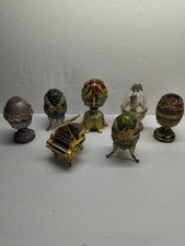 7pc Vintage Enameled Music Box Lot Grand Piano Wedding Tri-Door Eggs picture