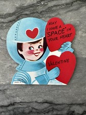 Unused NOS Vintage Valentine Cute Boy Astronaut Suit Space Planet Heart Rare picture