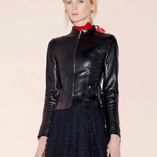 RED VALENTINO Women’s Black Calfskin Leather Biker Jacket Full Zip XS picture