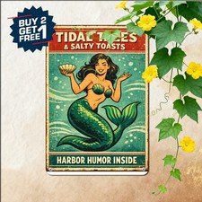 Mermaid Bar Drinking Humor Sign Ocean Coastal Pub Tin Metal Wall Decor 8x12 picture