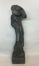 Universal Statuary Corp Lady in Hat Sculpture Statue 17” Patina Art Deco Figure picture