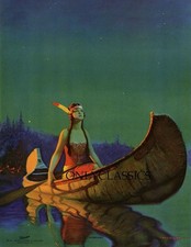 1932 Edward Eggleston Indian Maiden Canoe Pin-Up Print Starlight Brown & Bigelow picture