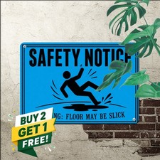 Caution Slippery Surface Tin Sign Blue Background Industrial Metal Plaque picture