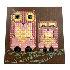 VTG 1970s Mosaic Tile Owl Wall Art Two Owls on Branch Boho Retro MCM 12 X 12 picture