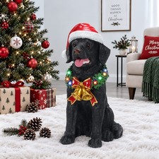 Lighted Christmas Labrador Retriever Dog Statue, Santa Hat Puppy Figurine picture