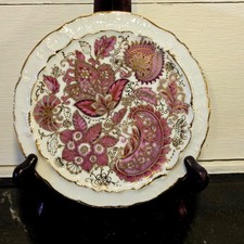 Vintage Floral Gilt Porcelain vanity tray Pink Gold Paisley Chintz Style trivet picture