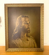 Vintage 1941 Head of Christ Lithograph Warner Sallman Kriebel & Bates Large Fram picture