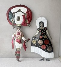 Vintage Mexican Folk Art Punched Tin Man Woman Oaxaca Hand Painted 21